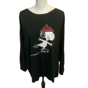 Peanuts Black Long Sleeve Tee with Snoopy Skating Logo